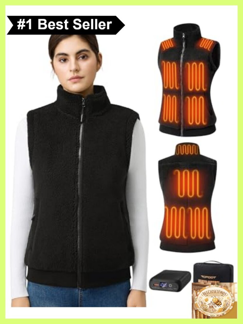 Fuzzy Sherpa Fleece Heated Vest 10 Zones 16000mAh Battery Zip Up
